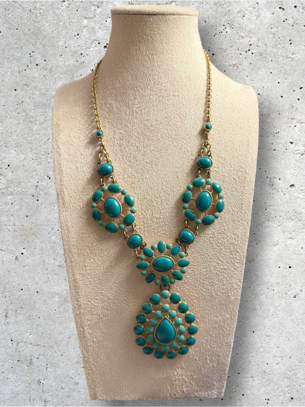 Gold-Tone Turquoise Bib Necklace - Women Jewelry